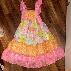 Floral Pink and Orange Kids Casual Dress